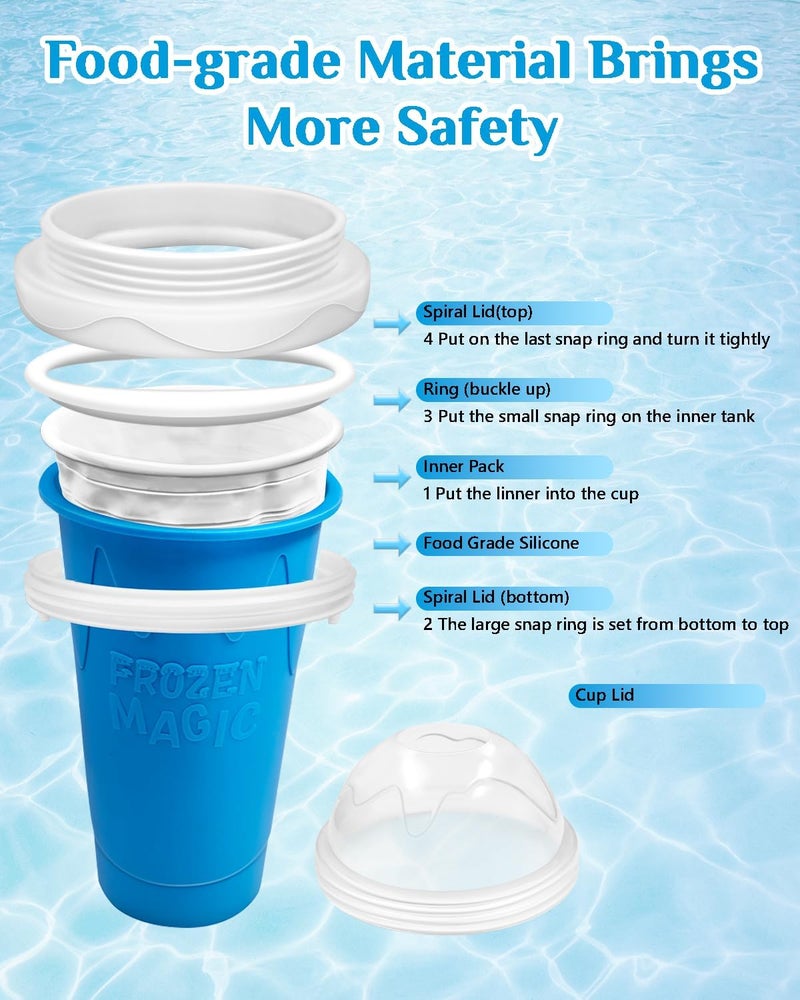 ELTERA ZONE Slushy Maker, DIY Magic Slushy Maker Squeeze Cup, Portable Smoothie Squeeze for Juices, Milk and Ice Cream Make, Double Layers Silica Cup with Lid & Straw for Kids, Friends, Family (Blue) - Image 5